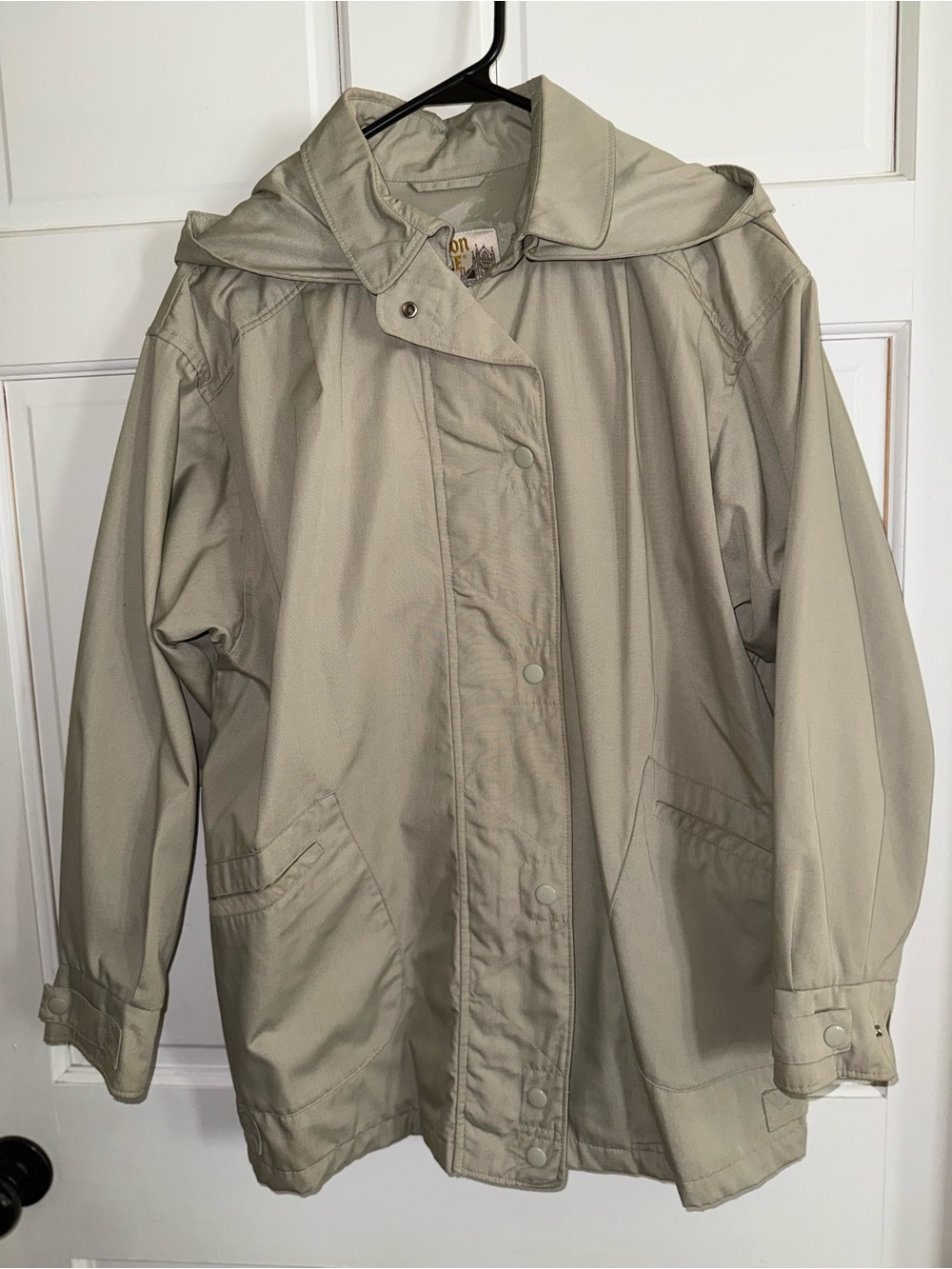 London Towne Light Beige Hooded Trench Coat